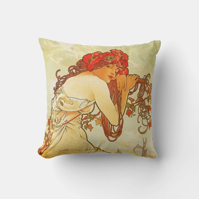 Alphonse Mucha Summer Pillow Kussen (Voorkant)
