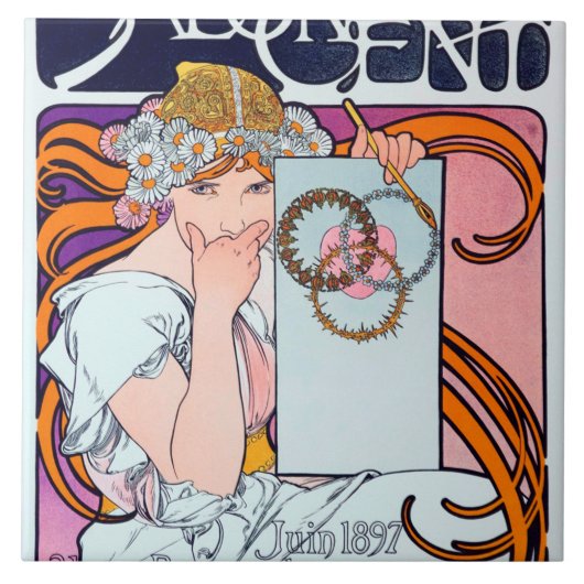 Alphonse Mucha Tegeltje (Voorkant)