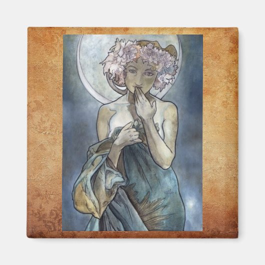 Alphonse Mucha ~ The Moon Magnet Magneet (Voorkant)