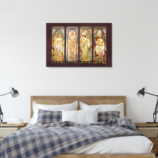 Alphonse Mucha, The Times of the Day Canvas Afdruk (Insitu (Slaapkamer))