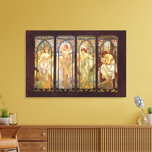 Alphonse Mucha, The Times of the Day Canvas Afdruk (Insitu (Woonkamer))