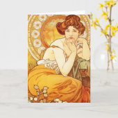Alphonse Mucha Topaz-Wenskaart Kaart (Gele Bloem)
