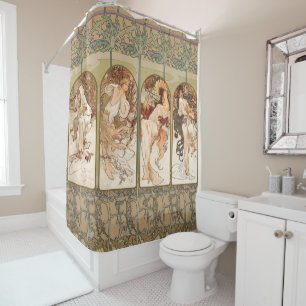 Alphonse Mucha Vier Seizoenen 1897 Art Nouveau Pan Douchegordijn
