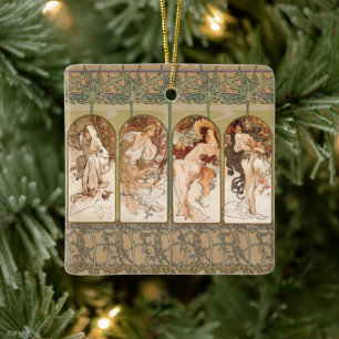 Alphonse Mucha Vier Seizoenen 1897 Art Nouveau Pan Keramisch Ornament