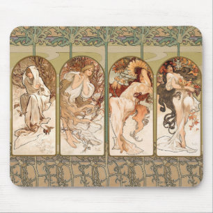 Alphonse Mucha Vier Seizoenen 1897 Art Nouveau Pan Muismat