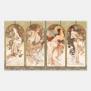 Alphonse Mucha Vier Seizoenen 1897 Art Nouveau Pan Rechthoekige Sticker