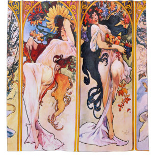 Alphonse Mucha - Vier seizoenen Douchegordijn