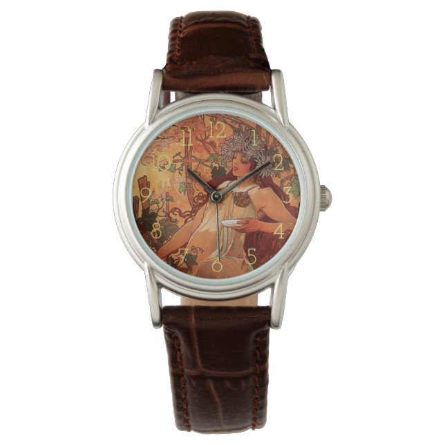 Alphonse Mucha, Vier seizoenen, herfst Horloge (Voorkant)