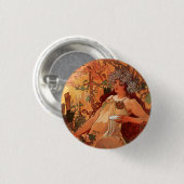 Alphonse Mucha, Vier seizoenen, herfst Ronde Button 3,2 Cm (Voorkant /achterkant)