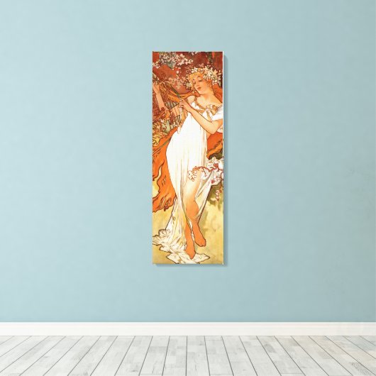 Alphonse Mucha, Vier seizoenen, Lente Canvas Afdruk (Insitu (Houten vloer))