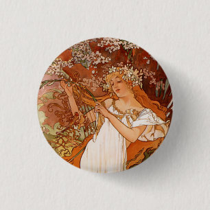 Alphonse Mucha, Vier seizoenen, Lente Ronde Button 3,2 Cm
