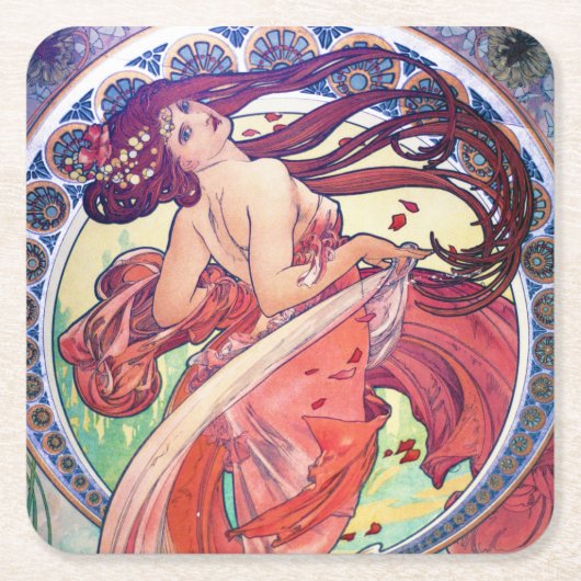 Alphonse Mucha Vierkante Kartonnen Onderzetter (Voorkant)