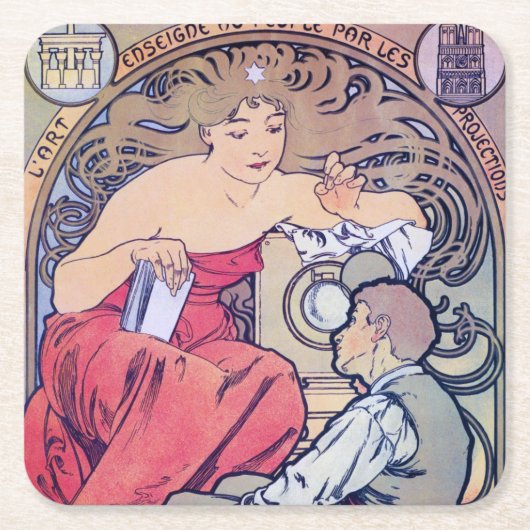 Alphonse Mucha Vierkante Kartonnen Onderzetter (Voorkant)