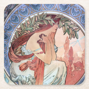 Alphonse Mucha Vierkante Kartonnen Onderzetter