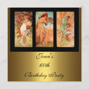 Alphonse Mucha Vintage Kunst Gouden Uitnodiging