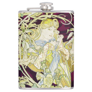 Alphonse Mucha Vrouw met Madeliefje Art Nouveau Ku Heupfles