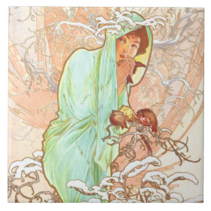 Alphonse Mucha Winter  Art Nouveau Painting Tegeltje