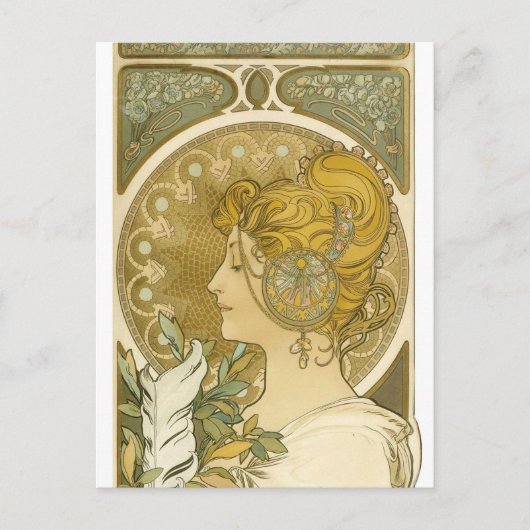 Alphonse Mucha's La Plume Briefkaart (Voorkant)