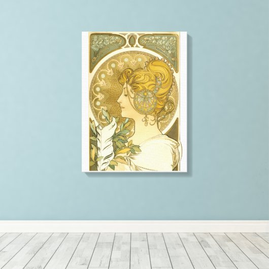 Alphonse Mucha's La Plume Canvas Afdruk (Insitu (Houten vloer))