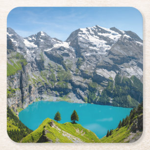 Alpiene Oeschinensee meer in Zwitserland Vierkante Kartonnen Onderzetter