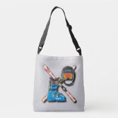 Alpiene scène Boots helpt Googles met Jouw naam Crossbody Tas (Achterkant)