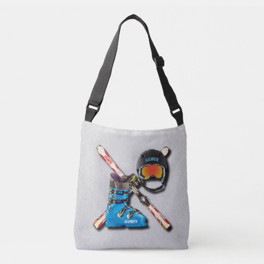 Alpiene scène Boots helpt Googles met Jouw naam Crossbody Tas (Voorkant)