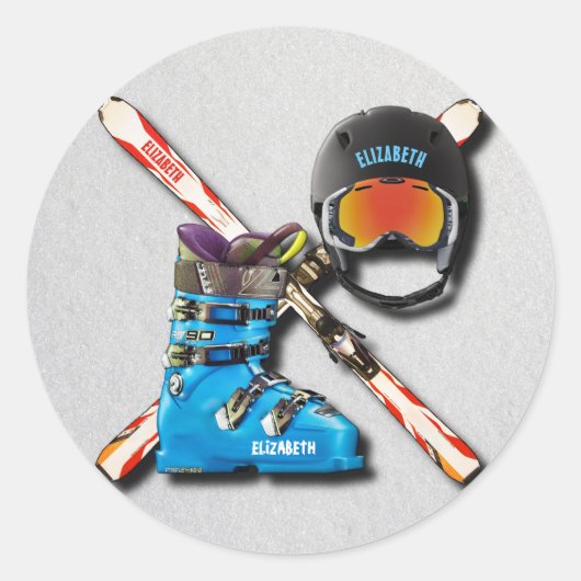 Alpiene Skiende Boots helpt Googles met Jouw naam Ronde Sticker (Voorkant)