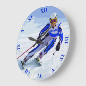 Alpiene skier in blauw met Jouw naam tekening Grote Klok (Hoek)