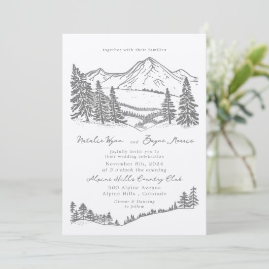 Alpine Hills Relief Print bruiloft uitnodiging (Staand voorkant)