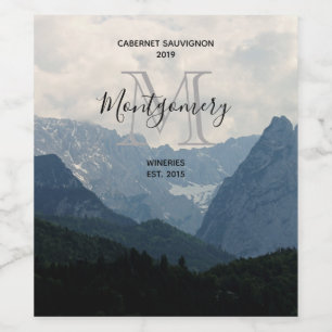 Alpine Mountains Natuur Foto Land Wijn Maken Wijn Etiket