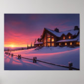 Alpine Sunset Lodge Cozy Winter Poster (Voorkant)