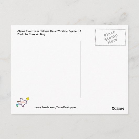 Alpine Uitzicht from Holland Hotel, Alpine, TX Briefkaart (Achterkant)