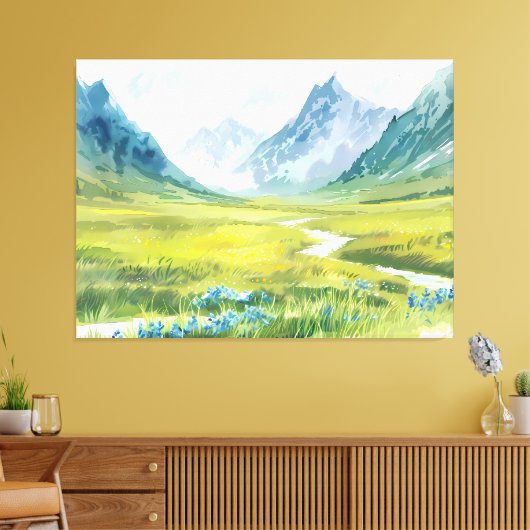 Alpine Whisper - weide onder de toppen Canvas Afdruk (Insitu (Woonkamer))