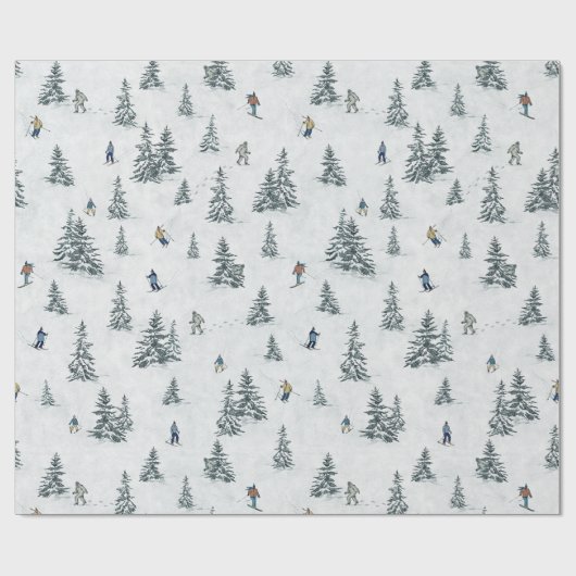 Alpineskiërs en Verborgen Yetis - Downhill Skiën Cadeaupapier (Vlak)