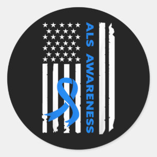 ALS Awareness Blue Ribbon Amerikaanse vlag Ronde Sticker