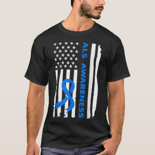 ALS Awareness Blue Ribbon Amerikaanse vlag T-shirt