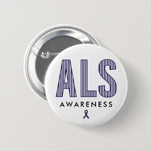 ALS Awareness Blue Ribbon Ronde Button 5,7 Cm (Voorkant /achterkant)
