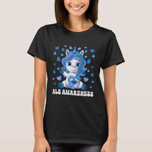 ALS Awareness Month Blue Ribbon Unicorn T-shirt (Voorkant)