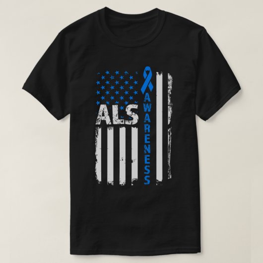ALS Bewustzijn Blauw Lint US Vlag T-shirt (Design voorkant)