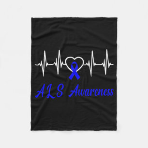 ALS Bewustzijn Heartbeat Love Blue Ribbon Support Fleece Deken