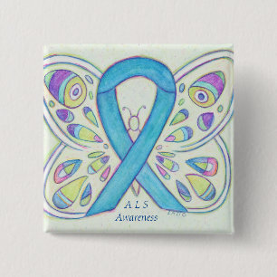 ALS Blue Butterfly Awareness Ribbon Custom Art Pin Vierkante Button 5,1 Cm