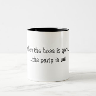 Als de baas weg is......het feest is aan de gang ! tweekleurige koffiemok