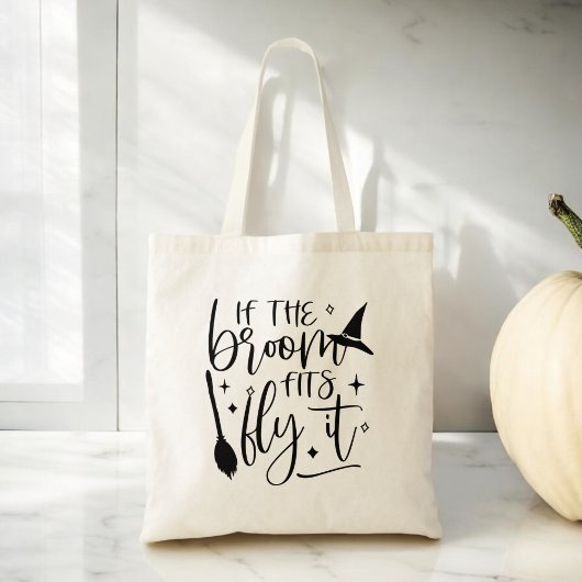 Als de bezem past dan Fly It Grappige Halloween Tote Bag