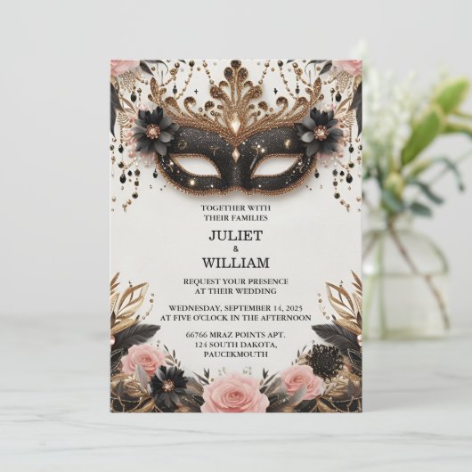 Als Dress Code Prom Kostuum Masquerade Bal Bruilof Kaart (Staand voorkant)