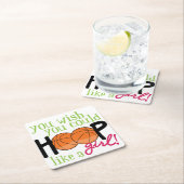 Als een meisje vierkante kartonnen onderzetter (Insitu)