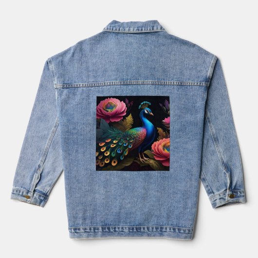  als een pauw in pioenen denim jacket (Achterkant)