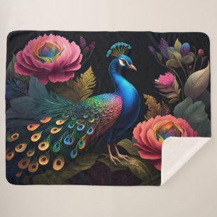  als een pauw in pioenen sherpa deken