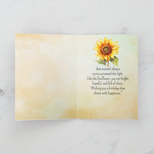 Als een zonnebloem, je verjaardagspersoonlijkheden kaart (Binnen)