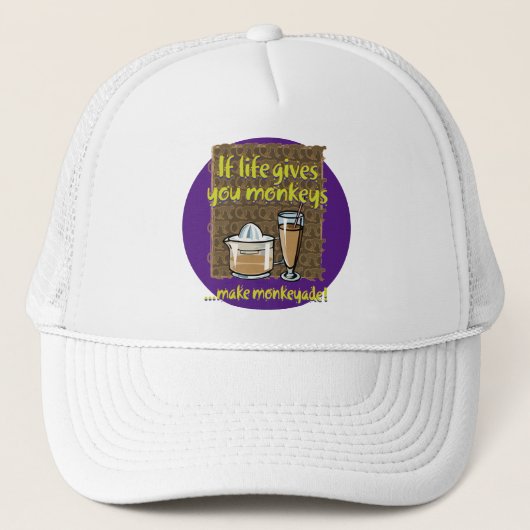 Als het leven je apen Paarse BG geeft Trucker Pet (Voorkant)