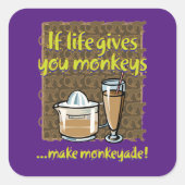 Als het leven je apen Paarse BG geeft Vierkante Sticker (Voorkant)